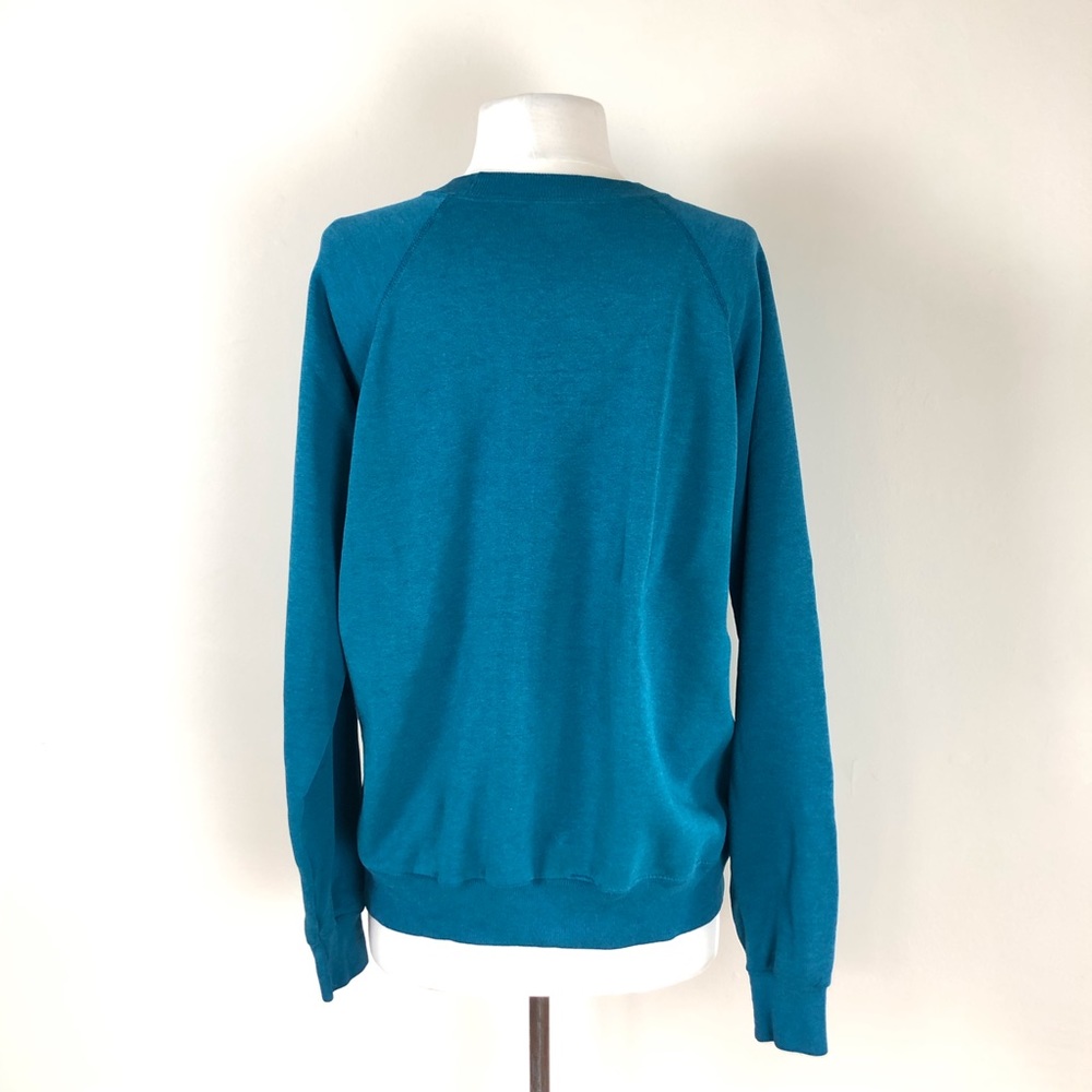 vintage 80s hanes worn in sweatshirt teal cotton blend sweater pullover grunge - Picture 5 of 9
